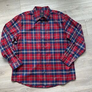 JOS. A. BANK Travelers‎ Collection Men's XL Red Blue Yellow Plaid Button Up